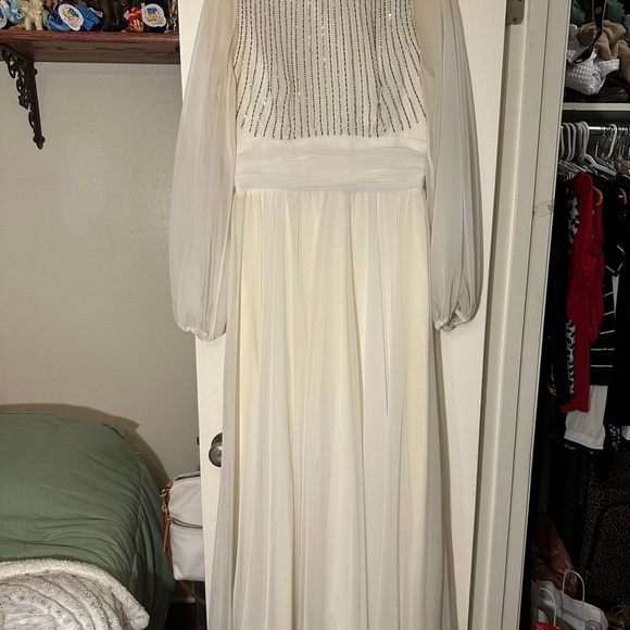 Jack Bryan Beaded Chiffon Dress - Sheer Sleeves With Beaded Bodice - Picture 1 of 14